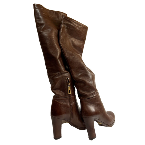 Womens Prada Brown Leather Tall Knee Platform Riding Boots-38 - Picture 7 of 12